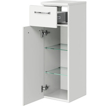 Weißer Badezimmer-Hängeschrank mit Schublade und Glasablagen