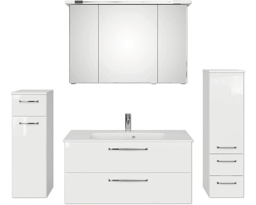 Set de meubles de salle de bains Pelipal Kumba lxhxp 167 x 200 x 50 cm couleur de façade blanc brillant en 5 parties et plus avec vasque en fonte minérale blanc, armoire midi et meuble bas 99.1070125092