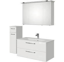 Badezimmermöbelset mit Spiegelschrank, Waschtischunterschrank mit zwei Schubladen und einem Seitenschrank