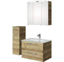 Badezimmermöbelset mit Waschtischunterschrank, Spiegelschrank und Hochschrank