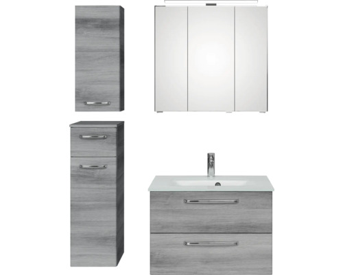 Set de meubles de salle de bains Pelipal Kumba lxhxp 107 x 200 x 50 cm couleur de façade graphite structure transversale en 5 parties et plus avec vasque en verre, meuble bas et armoire murale 99.770326194