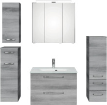 Badezimmermöbel Set mit Waschtisch, Spiegelschrank und Hochschränken