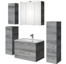 Komplettes Badezimmerset mit Waschtischunterschrank, Waschbecken, Spiegelschrank und Hochschränken