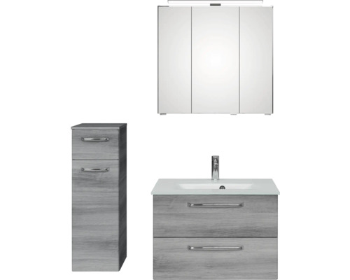 Set de meubles de salle de bains Pelipal Kumba lxhxp 107 x 200 x 50 cm couleur de façade graphite structure transversale en 4 parties avec vasque en verre et meuble bas 99.770326191