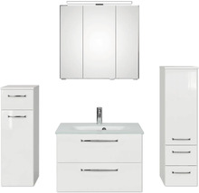 Badezimmerset mit Waschtischunterschrank, Spiegelschrank und zwei Hochschränken