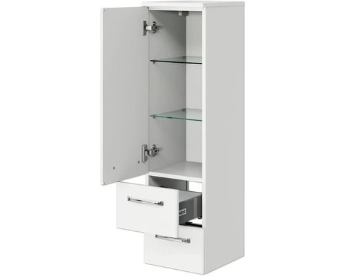 Weißer Badezimmer Hochschrank mit Regalböden und Schubladen