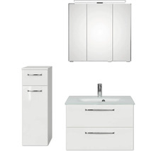 Badezimmerset mit Waschtischunterschrank, Waschbecken, Spiegelschrank und Hochschrank