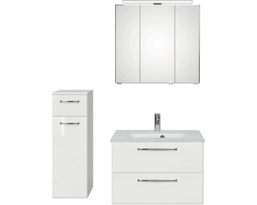 Set de meubles de salle de bains Pelipal Kumba lxhxp 107 x 200 x 50 cm couleur de façade blanc en 4 parties avec vasque en verre blanc et meuble bas 99.770326091