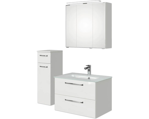 Badezimmerset mit Waschtischunterschrank, Spiegelschrank und Seitenschrank