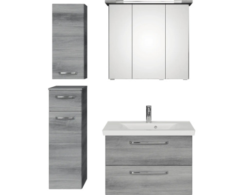 Set de meubles de salle de bains Pelipal Kumba lxhxp 110 x 200 x 51 cm couleur de façade graphite structure transversale en 5 parties et plus avec vasque en fonte minérale, meuble bas et armoire murale 99.770225194