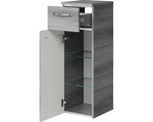 Hochschrank mit Schublade und Glasablagen fürs Badezimmer