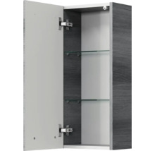 Offener Badezimmerschrank mit Glasablagen