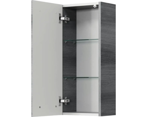 Armoire de salle de bains ouverte avec étagères en verre