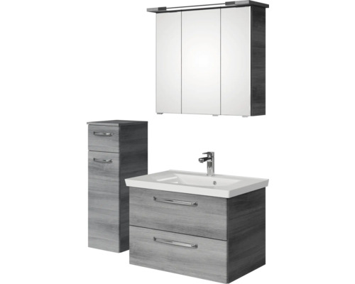 Badezimmerset mit Waschtischunterschrank, Waschbecken, Spiegelschrank und Badschrank