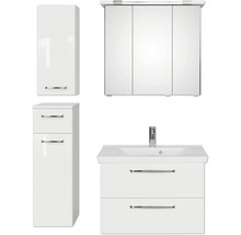 Badezimmerset mit Waschtischunterschrank, Spiegelschrank und zwei Hochschränken