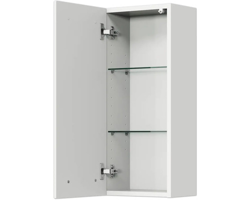 Offener Badezimmerschrank mit Glasböden