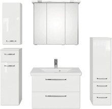 Badezimmermöbelset mit Spiegelschrank, Waschbeckenunterschrank und Hochschränken