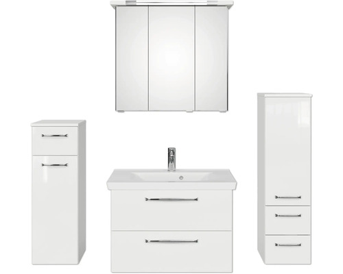 Set de meubles de salle de bains Pelipal Kumba lxhxp 140 x 200 x 51 cm couleur de façade blanc brillant en 5 parties et plus avec vasque en fonte minérale blanc, armoire midi et meuble bas 99.770225092