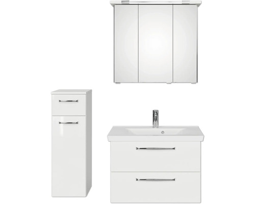 Set de meubles de salle de bains Pelipal Kumba lxhxp 110 x 200 x 51 cm couleur de façade blanc brillant en 4 parties avec vasque en fonte minérale blanc et meuble bas 99.770225091