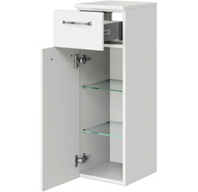 Weißer Badschrank mit Schublade, Tür und Glasböden