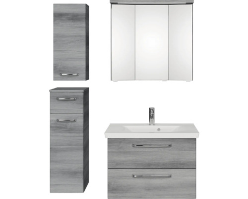 Badmöbel-Set Pelipal Kumba BxHxT 110 x 200 x 51 cm Frontfarbe graphit struktur quer 5-teilig und mehr mit Mineralguss-Waschtisch, Unterschrank und Wandschrank 99.770221194 Badezimmermöbel Set mit Waschtisch, Spiegelschrank und Hochschränken