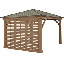 Holzpavillon mit Lamellenwand und Metalldach für den Garten