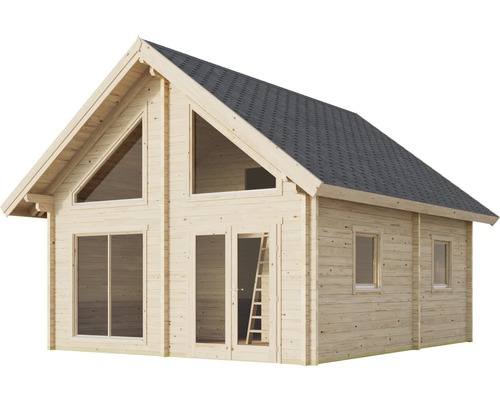 Maison en bois avec fenêtres et double porte