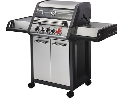 Barbecue à gaz Enders Monroe Pro 3 SIK Turbo 3 brûleurs + brûleur latéral 58 x 143,5 cm acier inoxydable avec lèchefrite extractible Grill à gaz en acier inoxydable avec quatre brûleurs, réchaud latéral et meuble bas