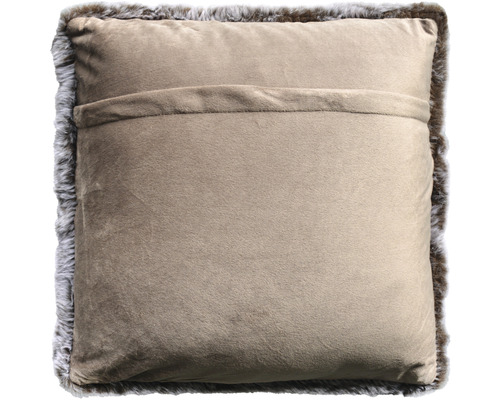 Quadratisches Kissen mit Fellrand und Tasche