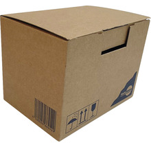 Boîte en carton marron avec code-barres et symboles pour les instructions d''emballage