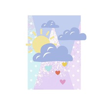 Illustration avec soleil, nuages et coeurs