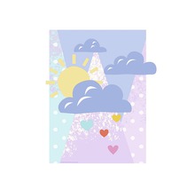 Illustration avec soleil, nuages et coeurs