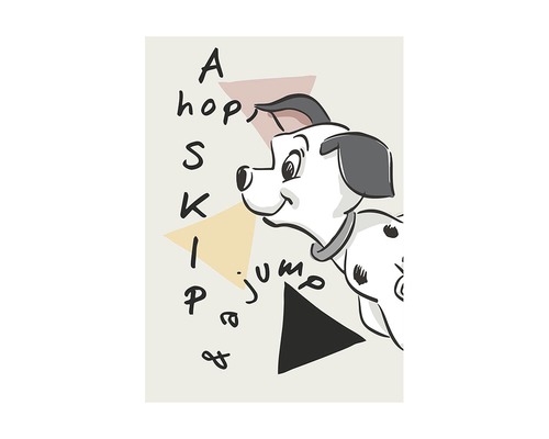 Poster 101 Dalmatiens Angles 30x40 cm Illustration d''un chiot dalmatien avec des formes géométriques et du texte