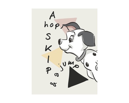 Poster 101 Dalmatiens Angles 40x50 cm Illustration d''un dalmatien avec des formes géométriques et des mots