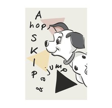 Illustration d''un dalmatien avec des formes géométriques et des inscriptions