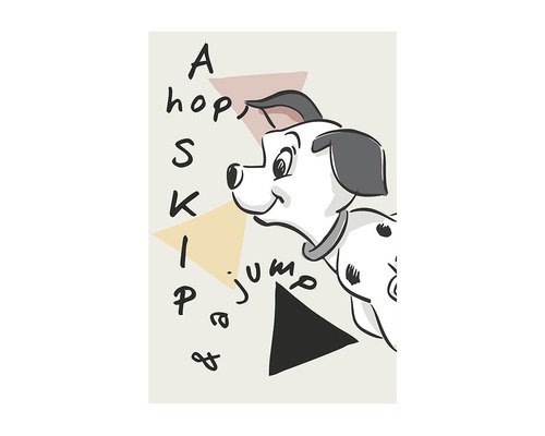 Poster 101 Dalmatiens Angles 50x70 cm Illustration d''un dalmatien avec des formes géométriques et des inscriptions