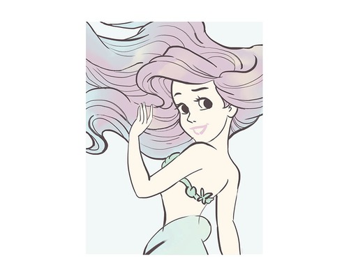 Poster Ariel Aquarelle 40x50 cm Illustration d''une sirène avec des cheveux flottants et un soutien-gorge en coquillage