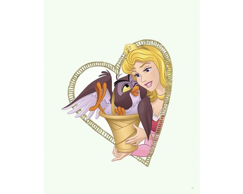 Illustration d''une princesse avec un animal dans un cadre en forme de cœur