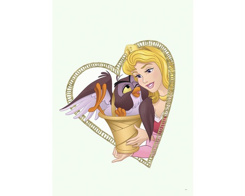 Illustration d''Aurore et d''une chouette dans un cadre en forme de cœur.