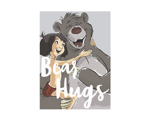 Illustration de Mowgli et Baloo s''étreignant avec le texte Câlins d''ours.