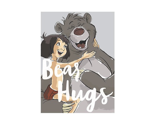 Illustration de Mowgli et Baloo s''étreignant avec le texte câlins d''ours