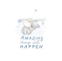 Illustration d''un éléphant Dumbo volant avec le texte ''Amazing things will happen''.