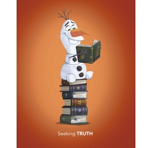 Illustration d''Olaf le bonhomme de neige debout sur une pile de livres en train de lire un livre