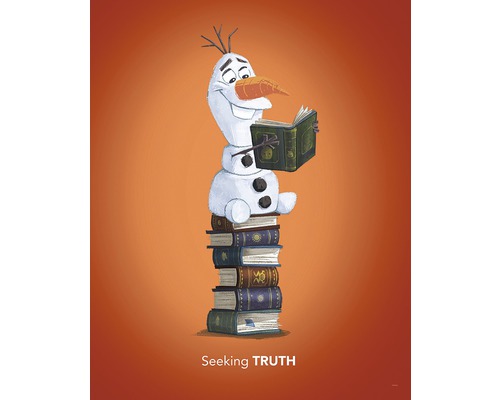 Illustration d''Olaf le bonhomme de neige debout sur une pile de livres en train de lire un livre