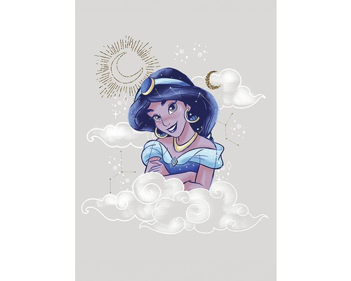 Illustration de la princesse Jasmine avec le croissant de lune et les constellations