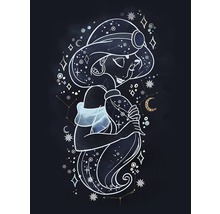 Illustration de la princesse Jasmine avec des étoiles, des lunes et des constellations