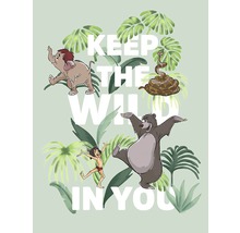Illustration avec les personnages du Livre de la Jungle et l''inscription ''Keep the wild in you''.