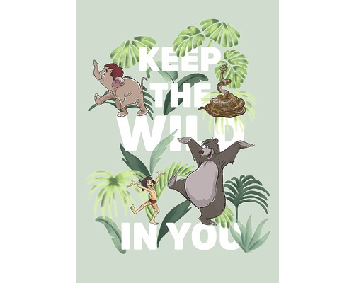 Illustration avec des personnages du Livre de la Jungle et la phrase ''Keep the Wild in You''