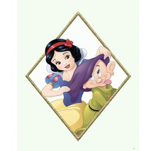 Illustration de Blanche-Neige et d''un nain dans un cadre en losange