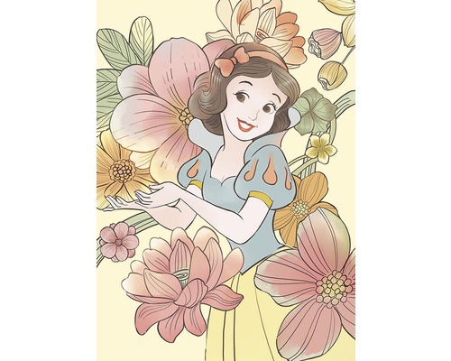 Illustration de Blanche-Neige entourée de fleurs